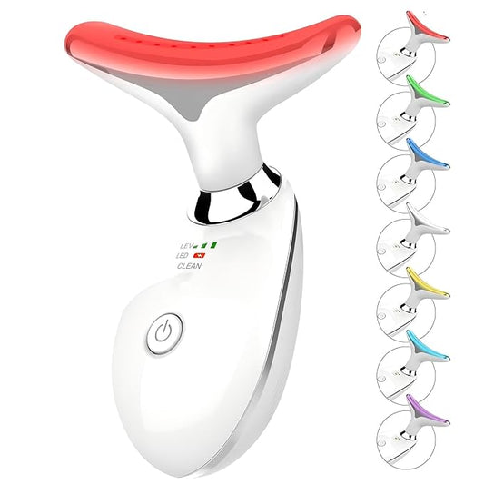 7 Color Face and Neck Massager Light Therapy, Red Light Based Facial Massager for Skin Care, Firming, Smoothing