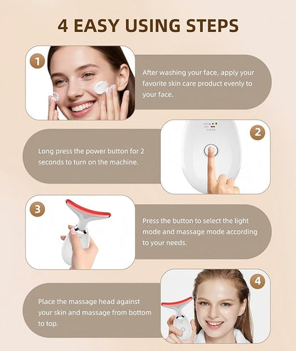 7 Color Face and Neck Massager Light Therapy, Red Light Based Facial Massager for Skin Care, Firming, Smoothing