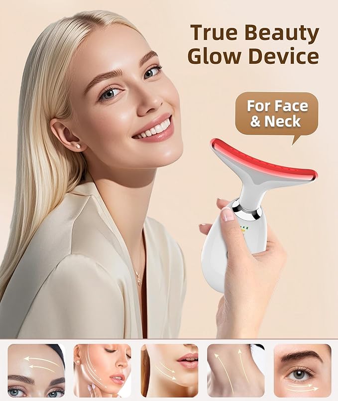 7 Color Face and Neck Massager Light Therapy, Red Light Based Facial Massager for Skin Care, Firming, Smoothing